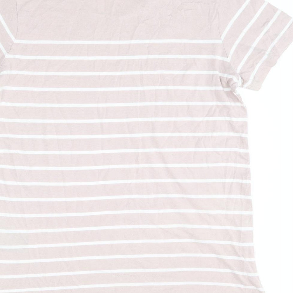 TOG24 Womens Pink Striped Cotton Basic T-Shirt Size 10 Round Neck