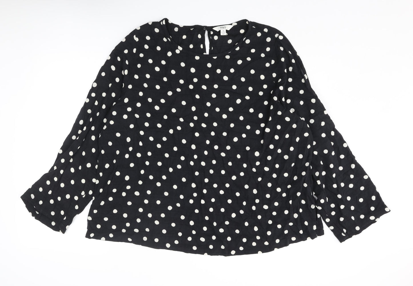 Marks and Spencer Womens Black Polka Dot Viscose Basic Blouse Size 20 Round Neck