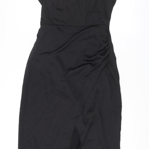 Zara Womens Black Polyester Slip Dress Size L Square Neck Zip