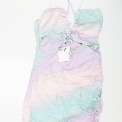 Zara Womens Multicoloured Viscose Bodycon Size M Sweetheart Zip - Drawstring Detail Ombre
