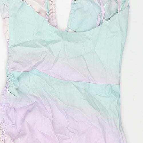 Zara Womens Multicoloured Viscose Bodycon Size M Sweetheart Zip - Drawstring Detail Ombre