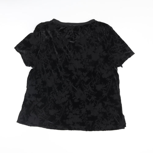 Oasis Womens Black Paisley Polyamide Basic T-Shirt Size L Round Neck