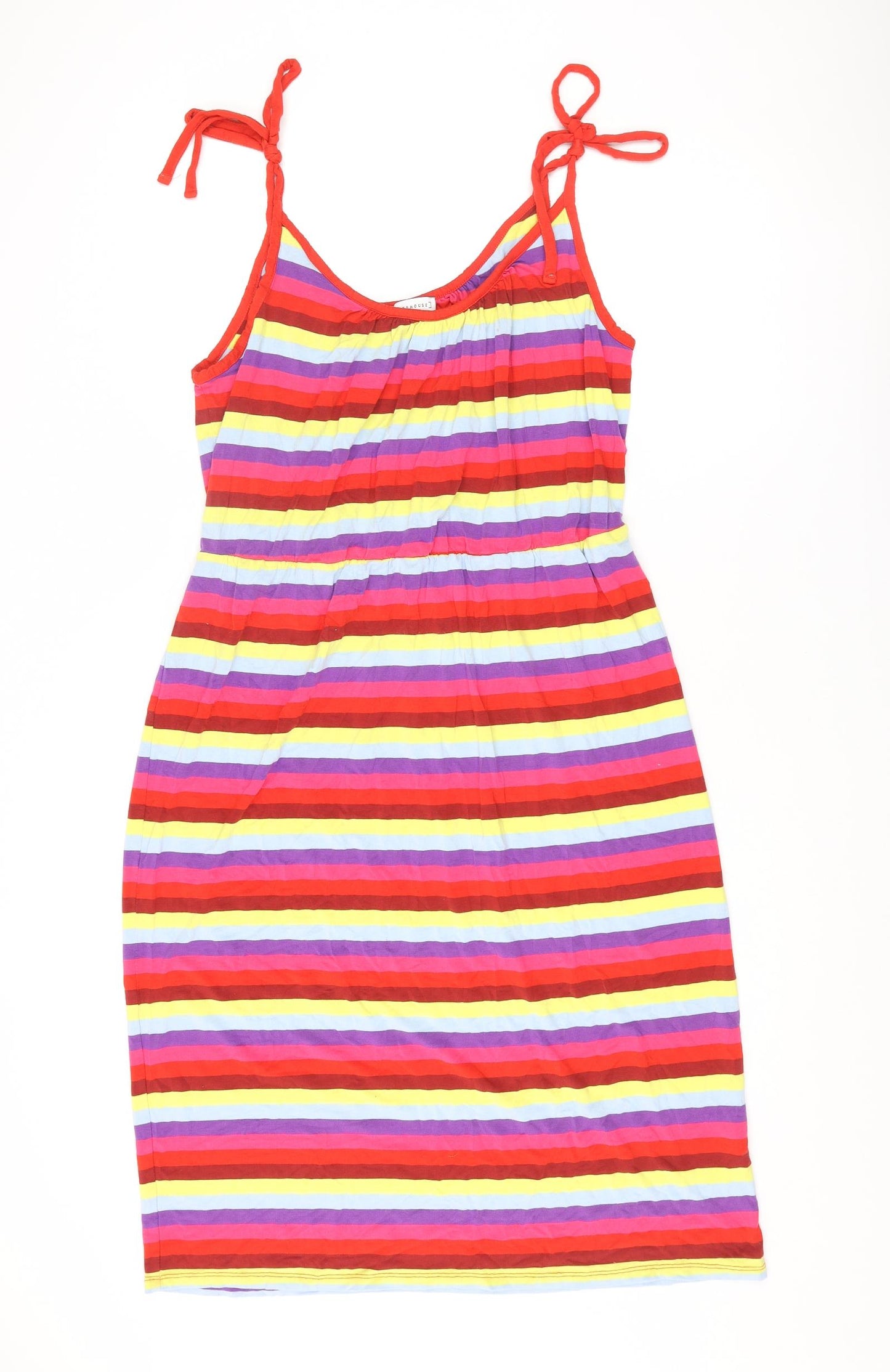 Warehouse Womens Multicoloured Striped Viscose Tank Dress Size 16 Scoop Neck Tie