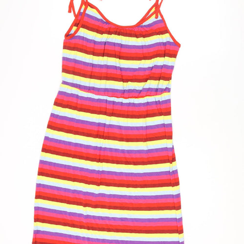 Warehouse Womens Multicoloured Striped Viscose Tank Dress Size 16 Scoop Neck Tie
