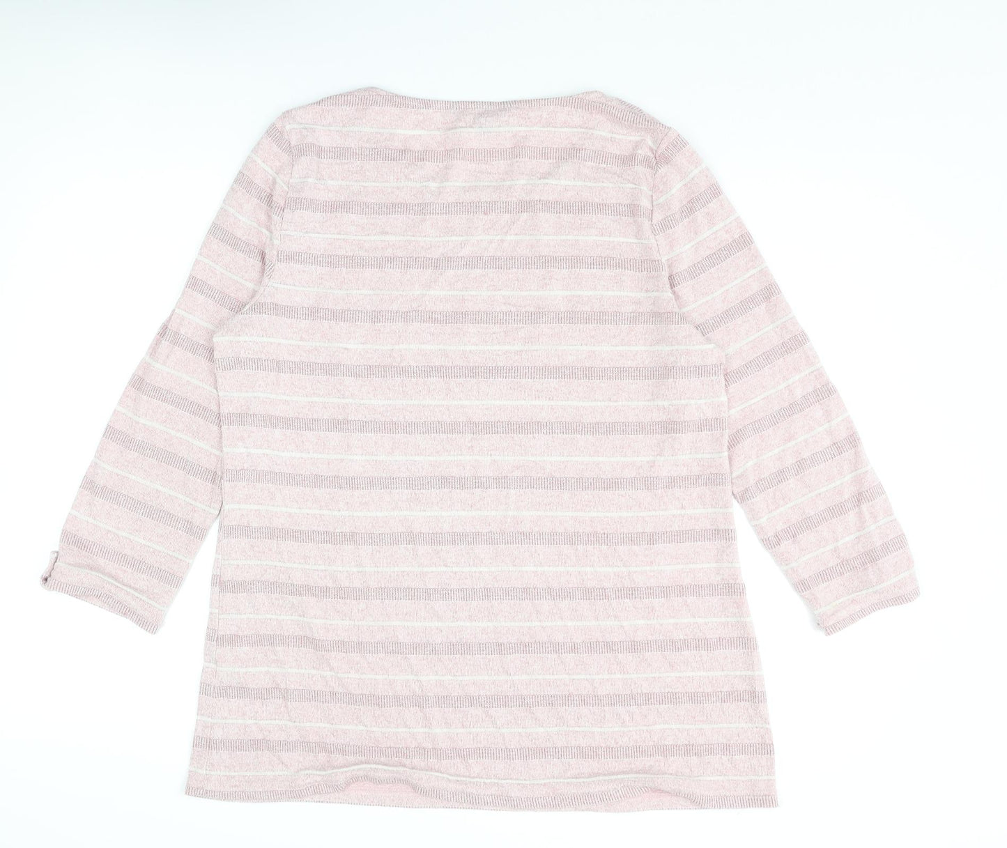 Bonmarché Womens Pink Round Neck Striped Viscose Pullover Jumper Size 16