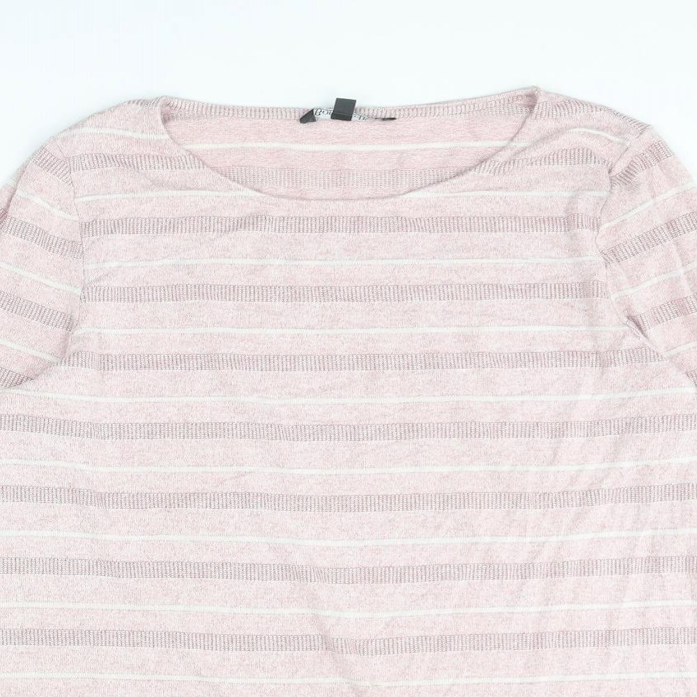 Bonmarché Womens Pink Round Neck Striped Viscose Pullover Jumper Size 16