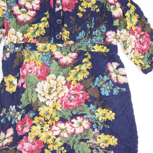 Joules Womens Multicoloured Floral Viscose A-Line Size 18 Boat Neck Button
