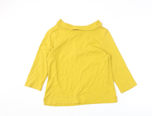 Laura Ashley Womens Yellow Cotton Basic T-Shirt Size 10 Boat Neck