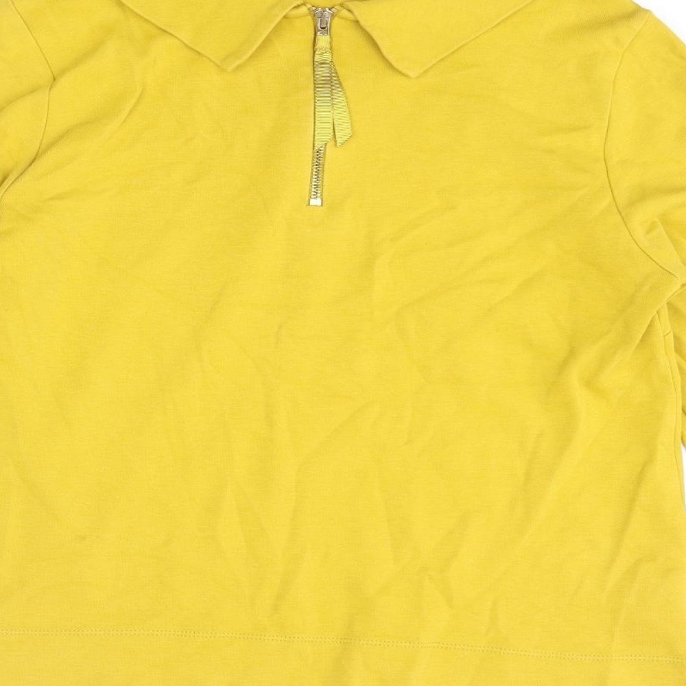 Laura Ashley Womens Yellow Cotton Basic T-Shirt Size 10 Boat Neck