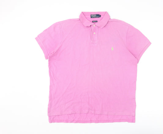Polo Ralph Lauren Mens Pink Cotton Polo Size L Collared Button