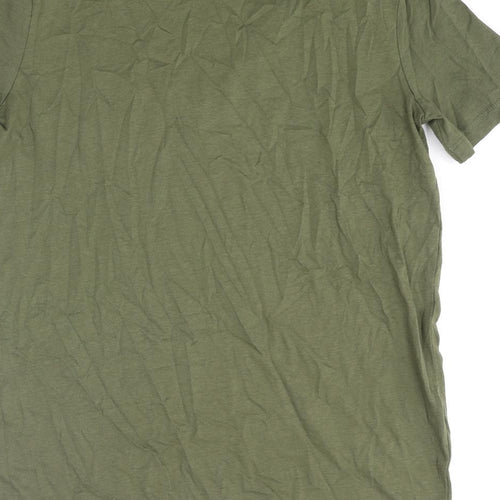 Zara Womens Green Polyester Basic T-Shirt Size M V-Neck