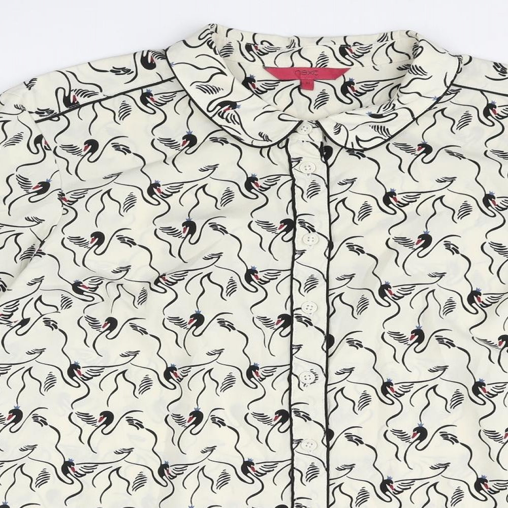 NEXT Womens Ivory Geometric Polyester Basic Button-Up Size 18 Collared - Bird Pattern
