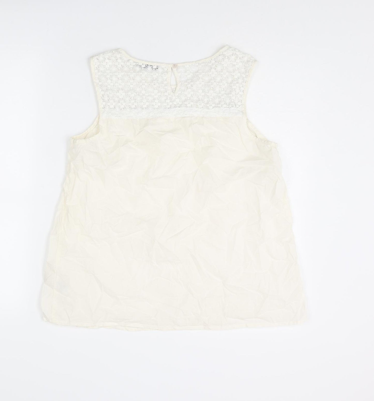 Marks and Spencer Womens Ivory Cotton Basic Tank Size 14 Round Neck