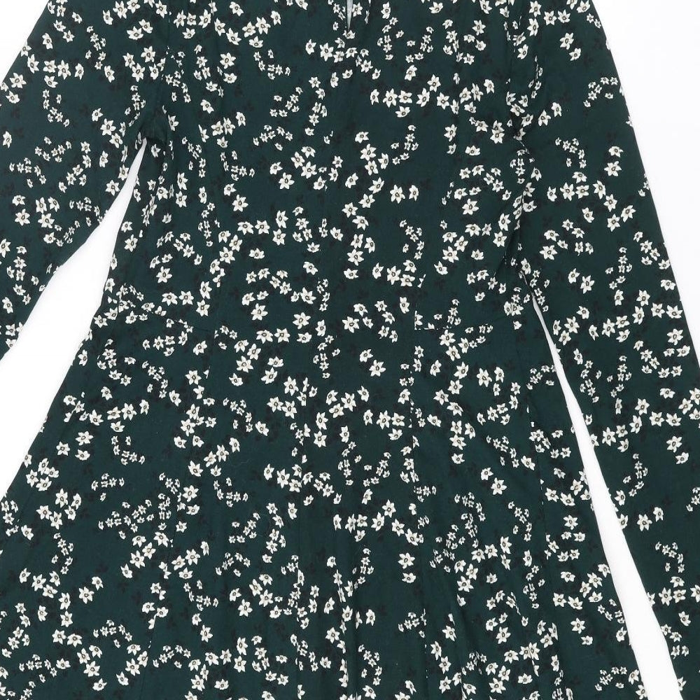 New Look Womens Green Floral Polyester Trapeze & Swing Size 8 Round Neck Button