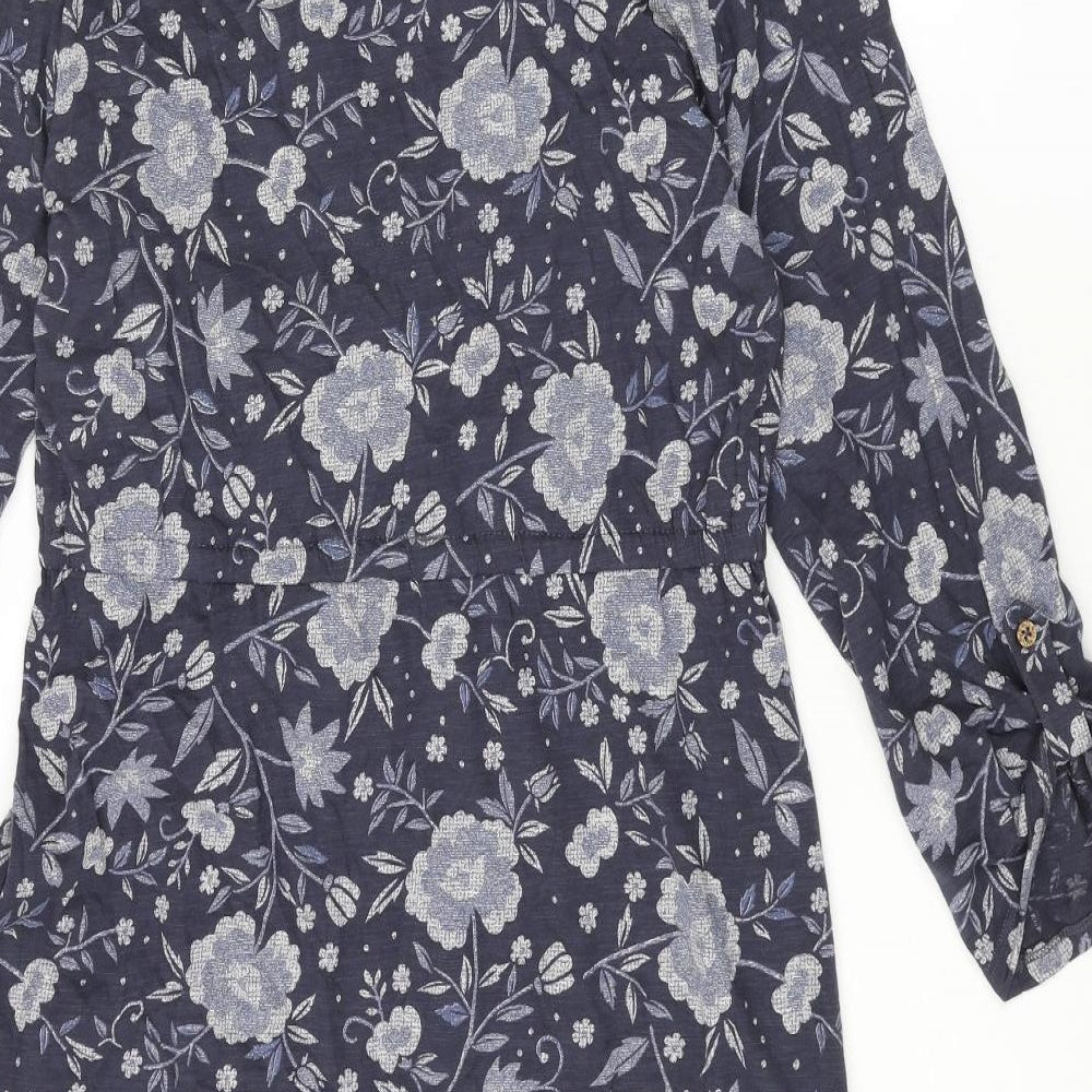 Cambridge Womens Blue Floral Cotton Shift Size M V-Neck Pullover