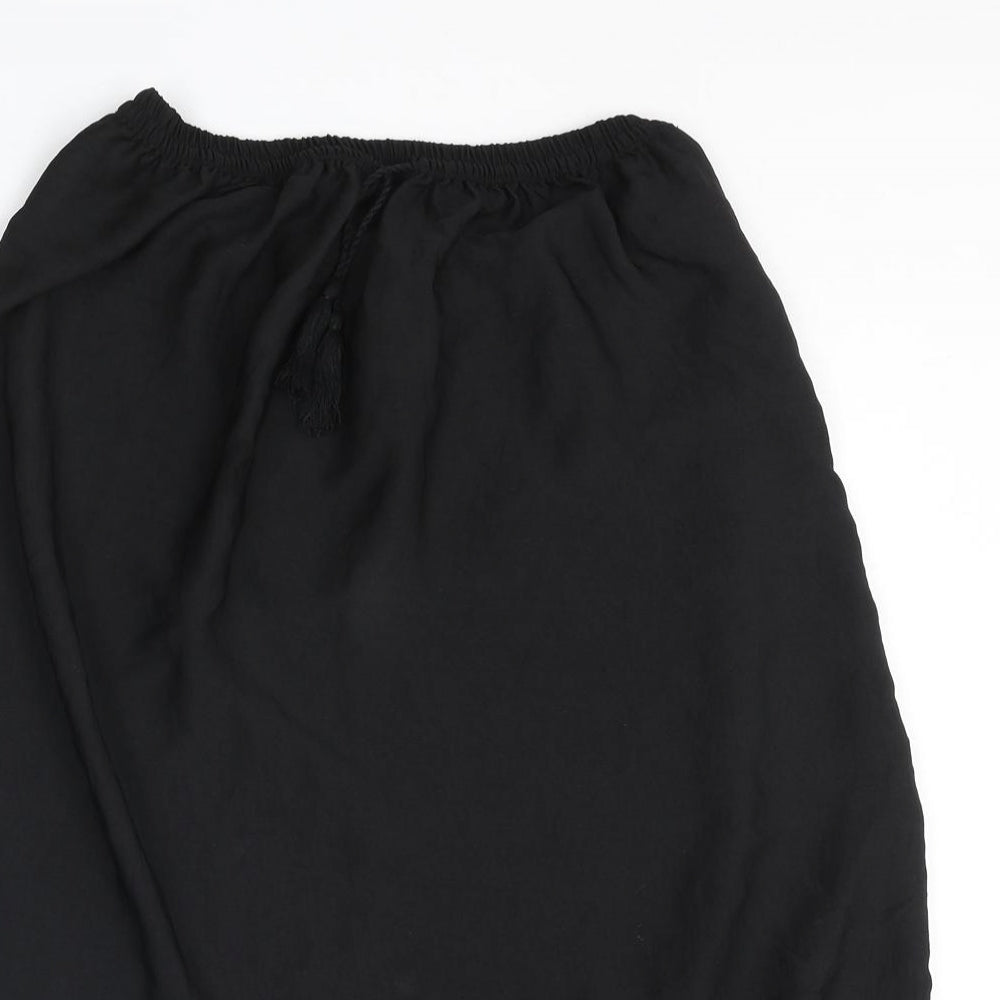 H&M Womens Black Polyester A-Line Skirt Size 6 Drawstring