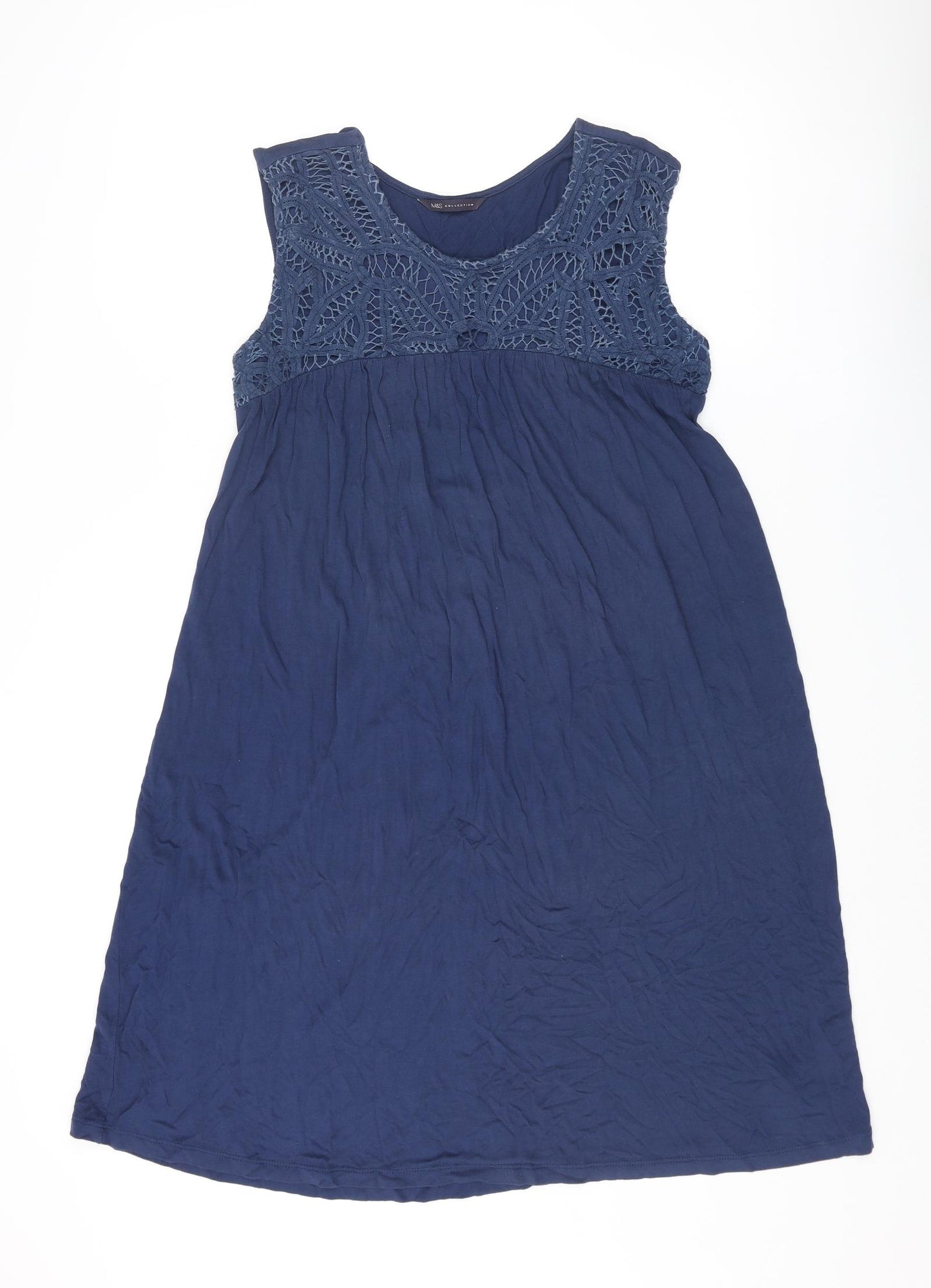 Marks and Spencer Womens Blue Viscose Tank Dress Size 10 Round Neck Pullover