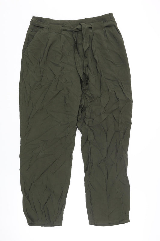 Whistles Womens Green Viscose Carrot Trousers Size 12 L25 in Regular Zip