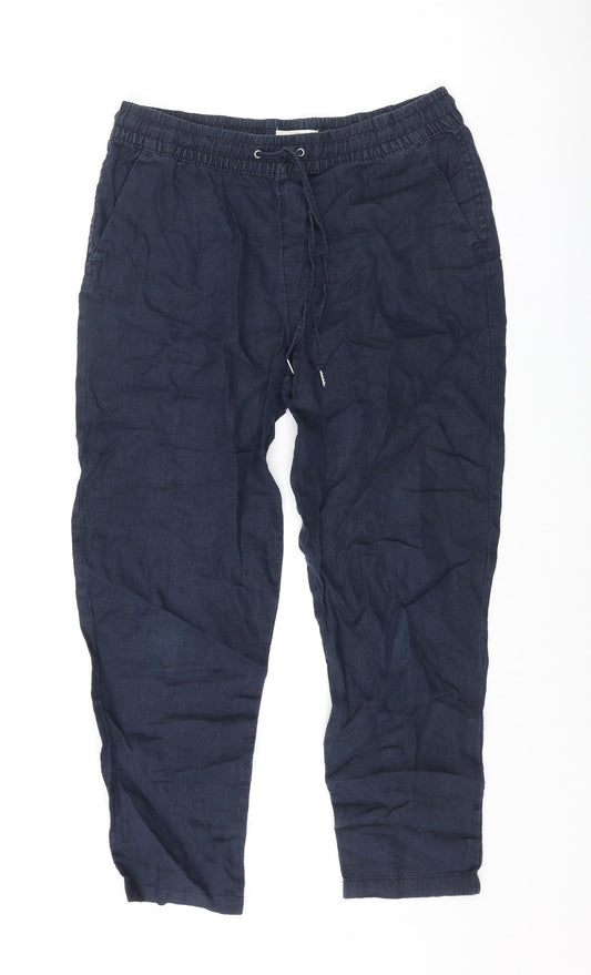 H&M Womens Blue Linen Trousers Size 10 L26 in Regular Drawstring