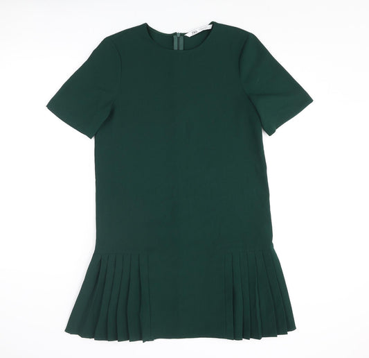 Zara Womens Green Polyester Shift Size XS Round Neck Zip