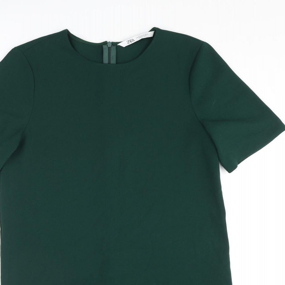 Zara Womens Green Polyester Shift Size XS Round Neck Zip