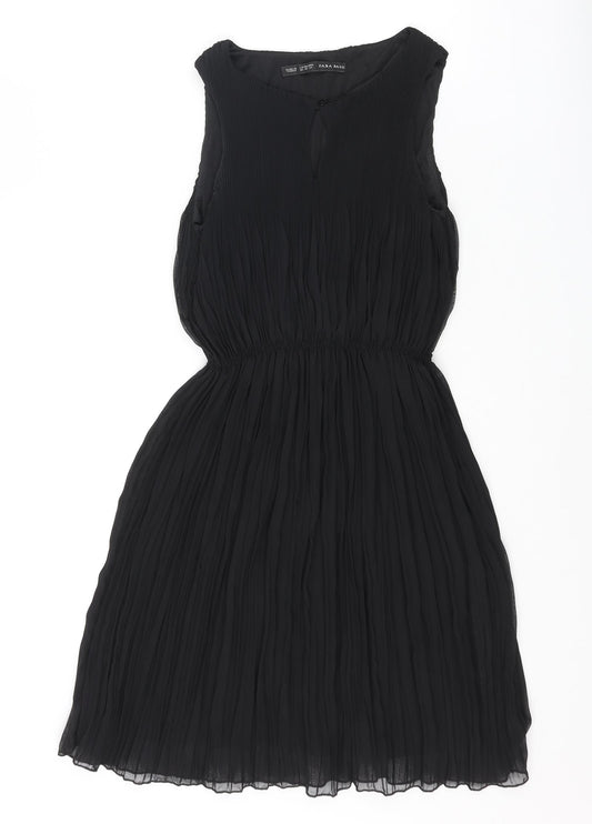 Zara Womens Black Polyester Fit & Flare Size XS Round Neck Button