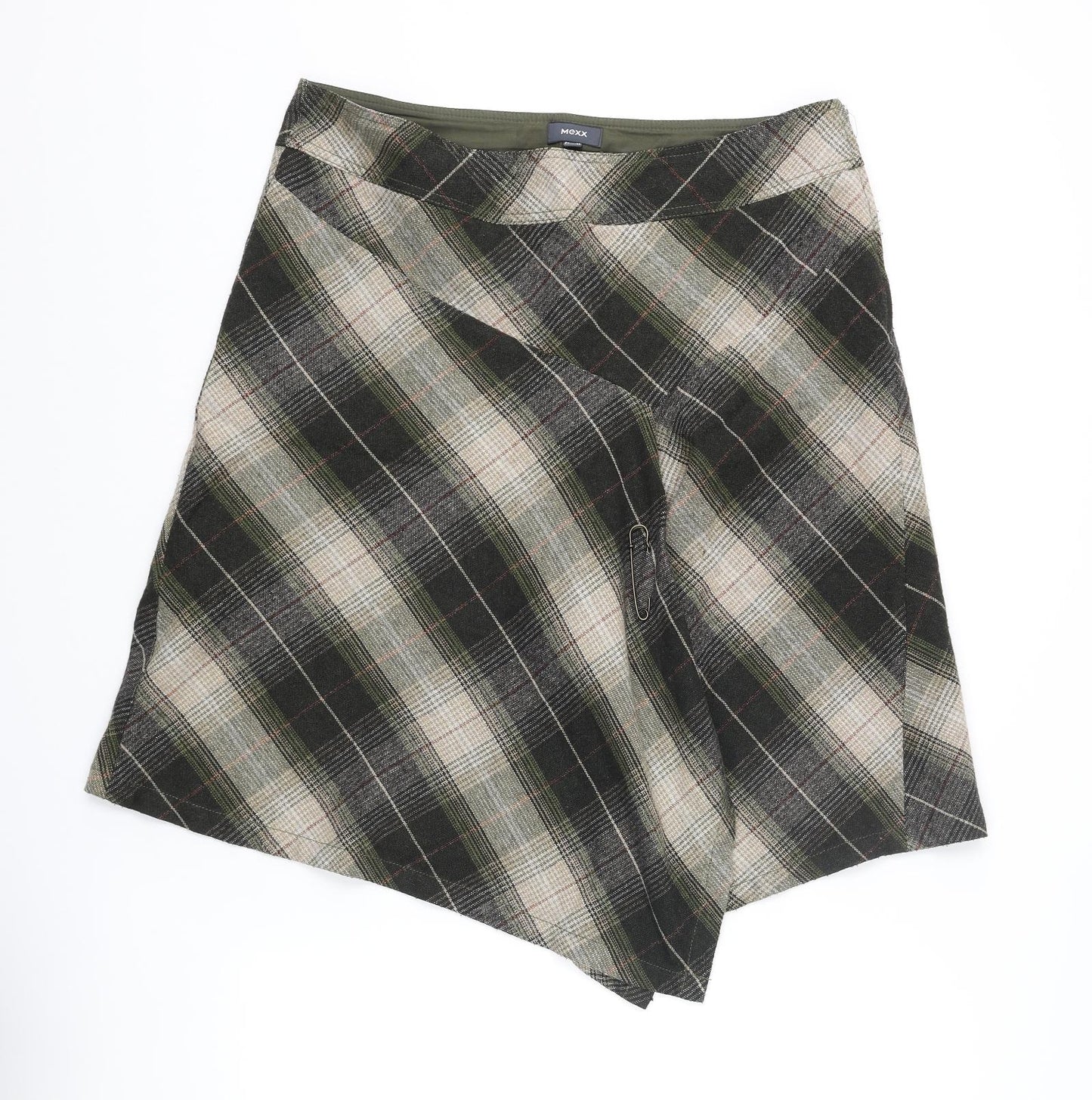 Mexx Womens Green Plaid Acrylic A-Line Skirt Size 18 Zip