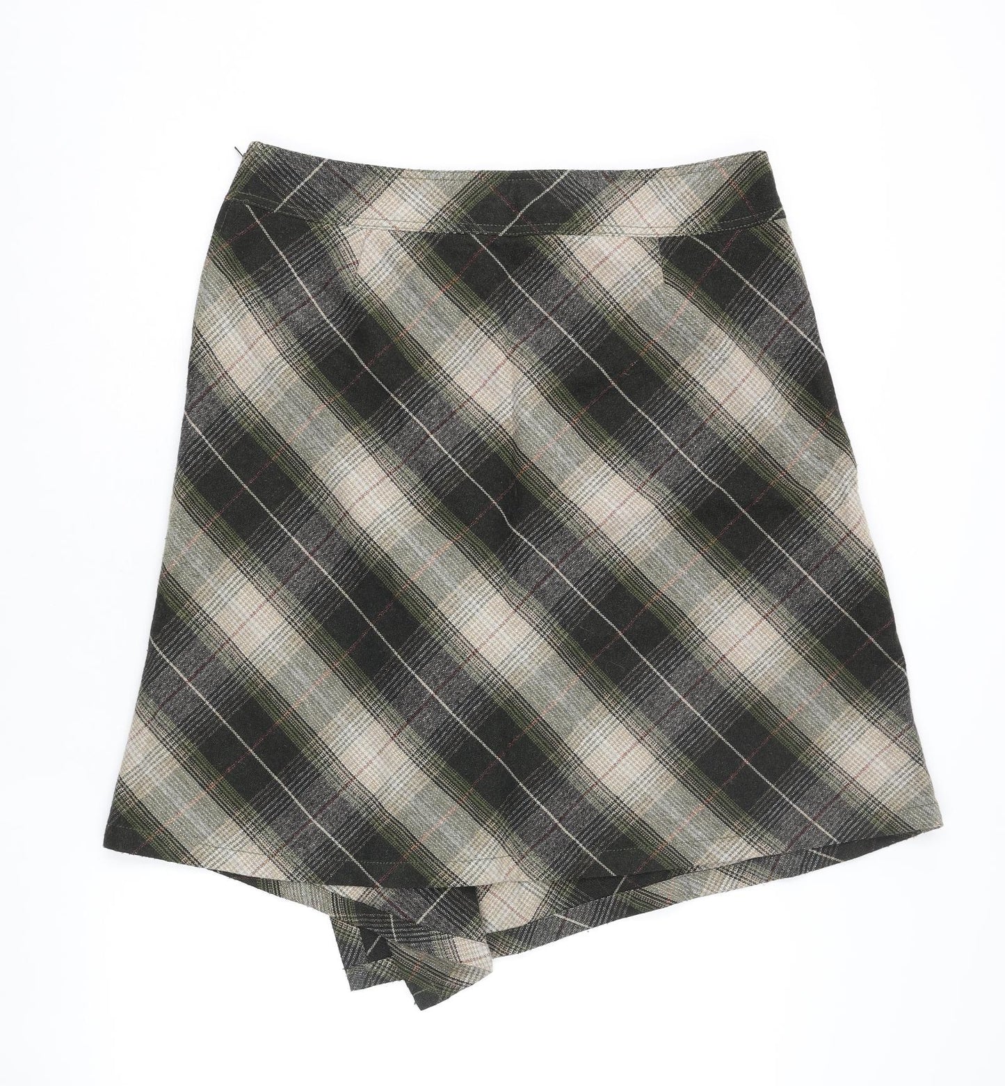 Mexx Womens Green Plaid Acrylic A-Line Skirt Size 18 Zip