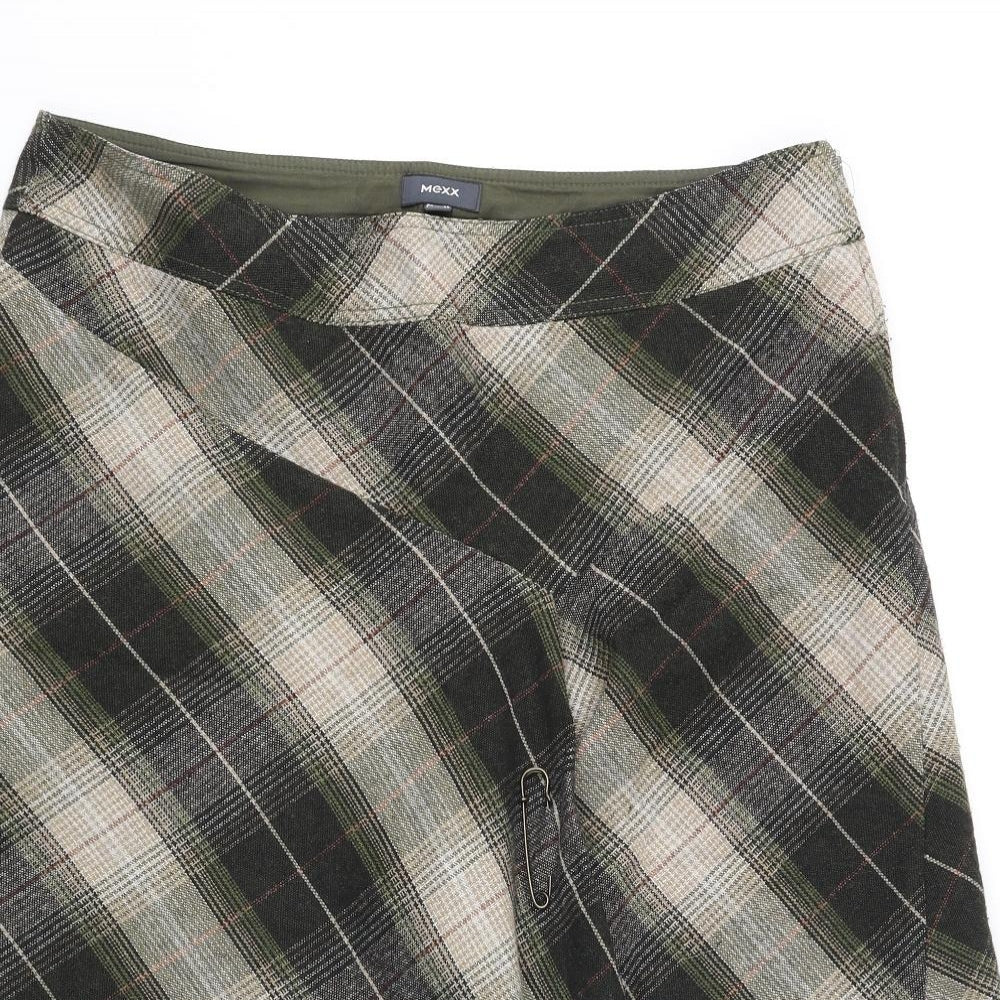 Mexx Womens Green Plaid Acrylic A-Line Skirt Size 18 Zip