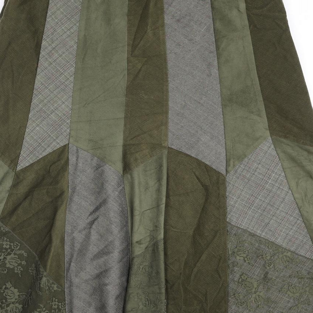 Per Una Womens Green Geometric Polyester A-Line Skirt Size 12 Zip - Herringbone, Plaid and Floral Patterns. Corduroy Fabric