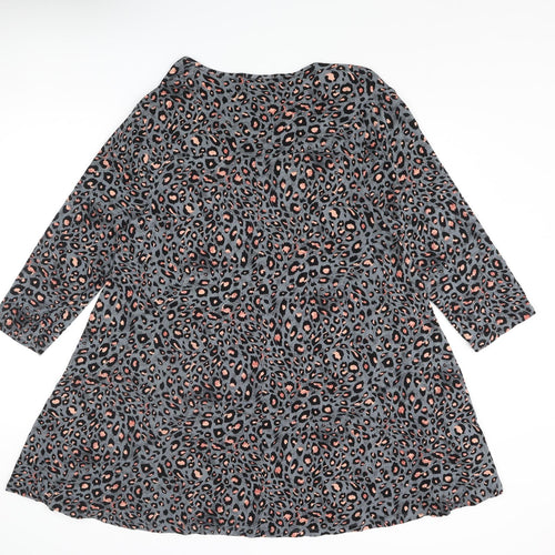 Evans Womens Grey Animal Print Viscose Basic Blouse Size 20 Round Neck - Leopard Print