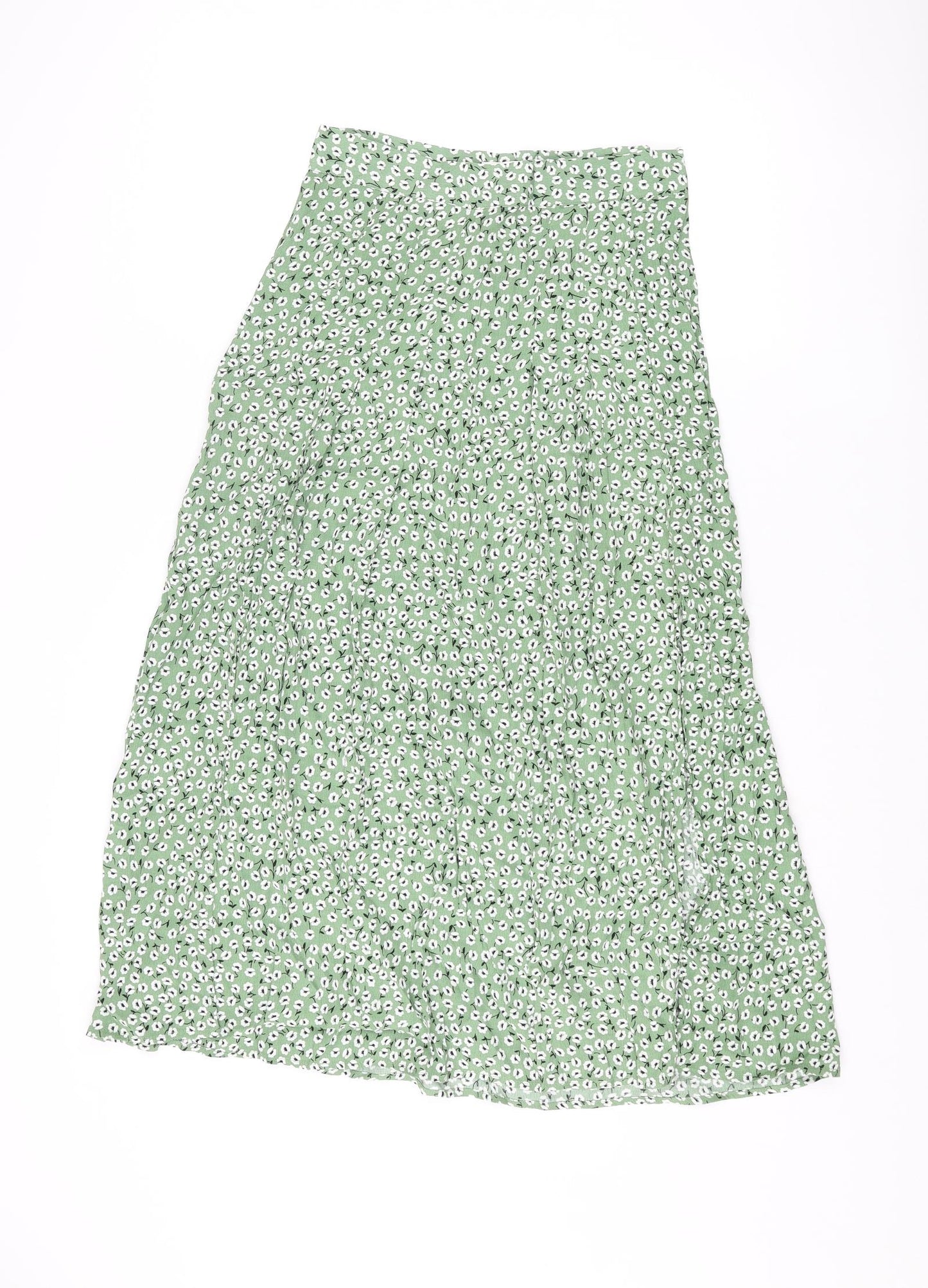 H&M Womens Green Floral Viscose A-Line Skirt Size 10 Zip
