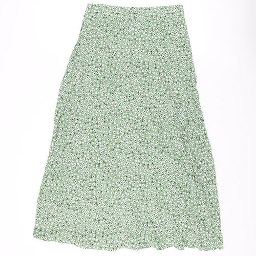 H&M Womens Green Floral Viscose A-Line Skirt Size 10 Zip