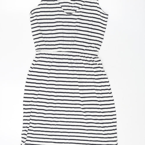 H&M Womens White Striped Cotton Tank Dress Size S Round Neck Pullover