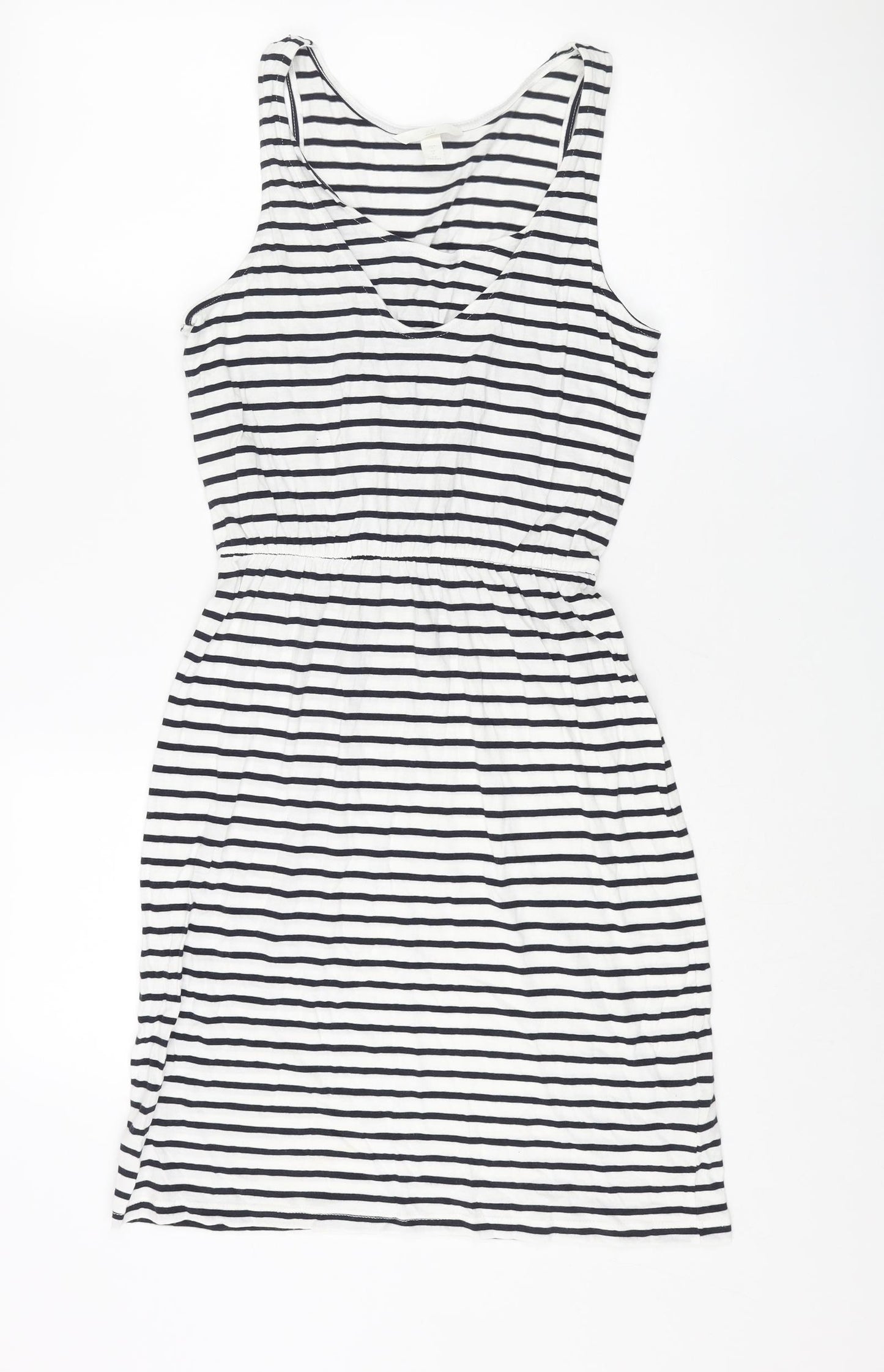 H&M Womens White Striped Cotton Tank Dress Size S Round Neck Pullover