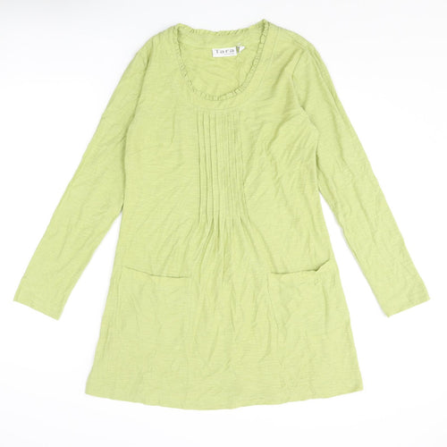 Tara Clothing Womens Green Cotton Jumper Dress Size 10 Scoop Neck Pullover