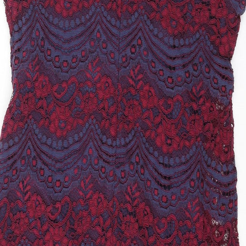 New Look Womens Blue Floral Nylon A-Line Size 16 Square Neck Zip