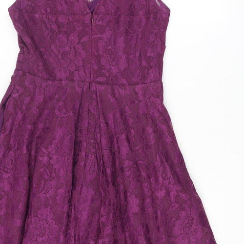 Jolie Moi Womens Purple Nylon A-Line Size 14 V-Neck Zip - Floral Lace