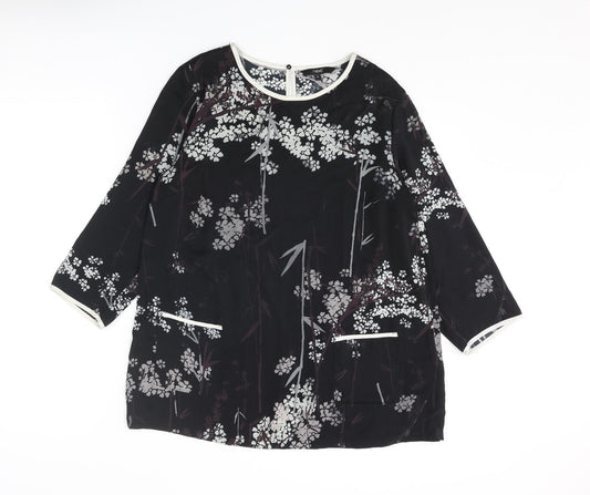 NEXT Womens Black Floral Polyester Basic Blouse Size 12 Round Neck
