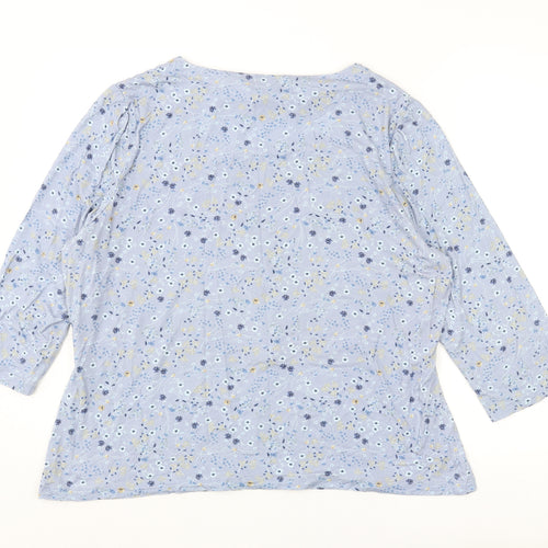 CC Womens Blue Floral Viscose Basic T-Shirt Size XL Scoop Neck