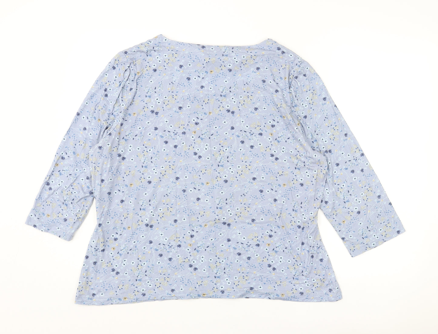 CC Womens Blue Floral Viscose Basic T-Shirt Size XL Scoop Neck