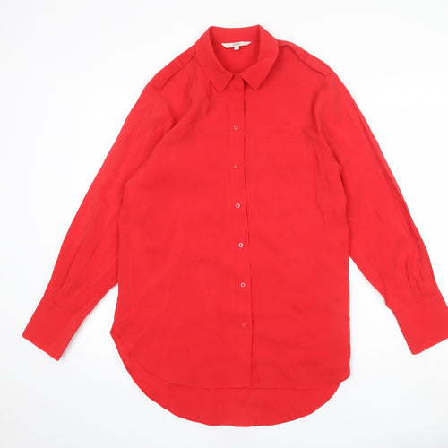 NEXT Womens Red Modal Basic Button-Up Size 10 Collared