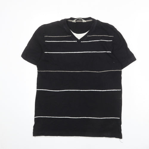 NEXT Mens Black Striped Polyester T-Shirt Size S Round Neck