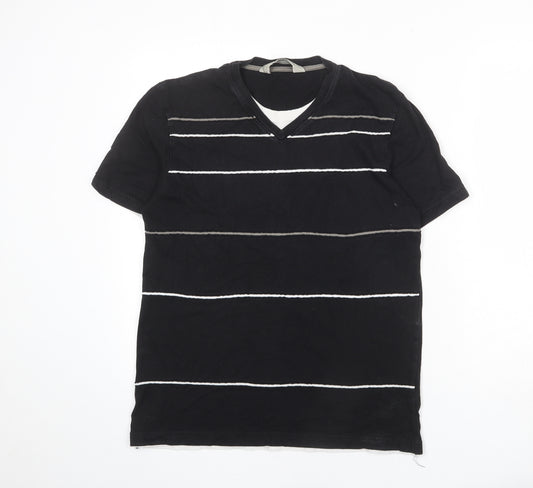 NEXT Mens Black Striped Polyester T-Shirt Size S Round Neck