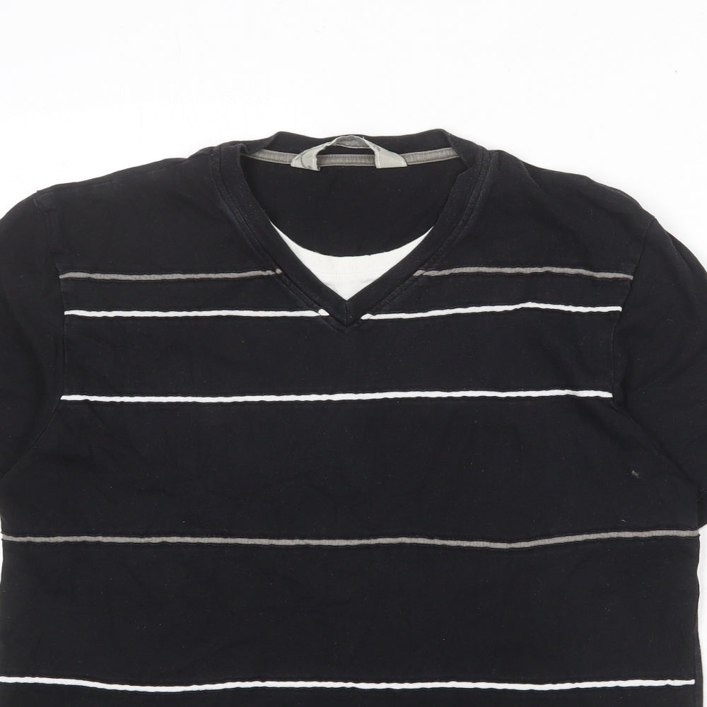 NEXT Mens Black Striped Polyester T-Shirt Size S Round Neck