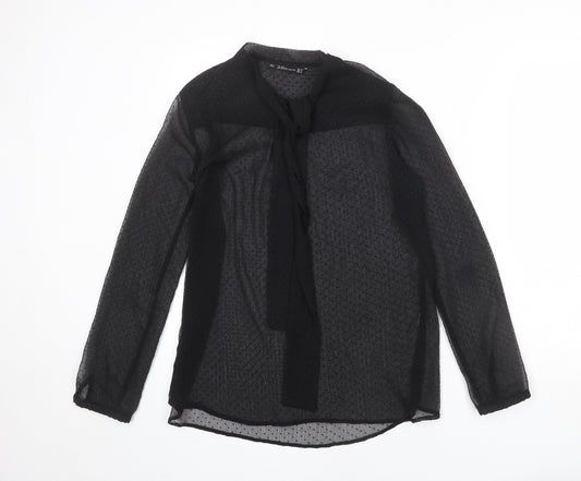 Zara Womens Black Geometric Polyester Basic Blouse Size M Crew Neck