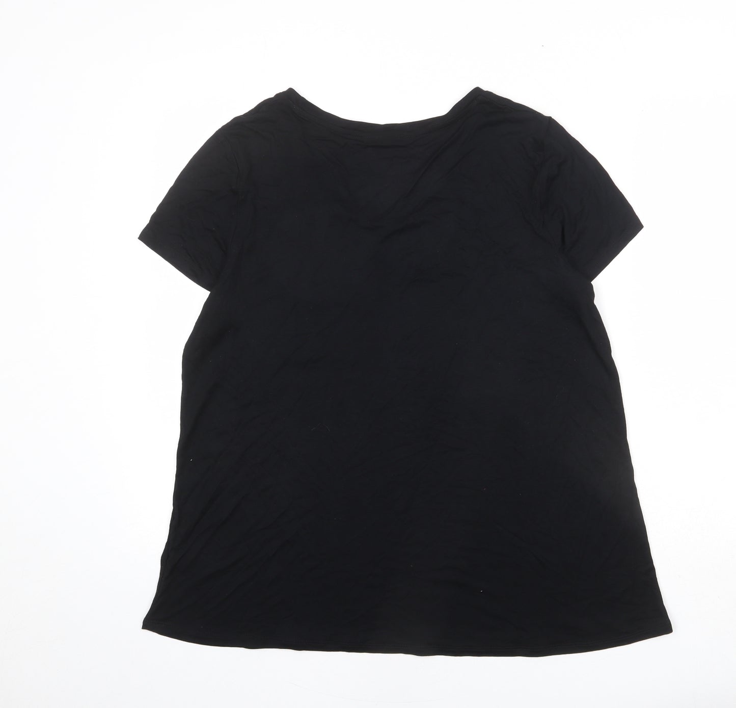 Marks and Spencer Womens Black Viscose Basic T-Shirt Size 16 Round Neck