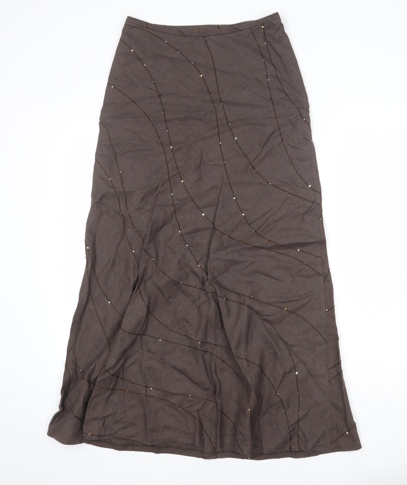 Per Una Womens Brown Linen A-Line Skirt Size 10 Zip