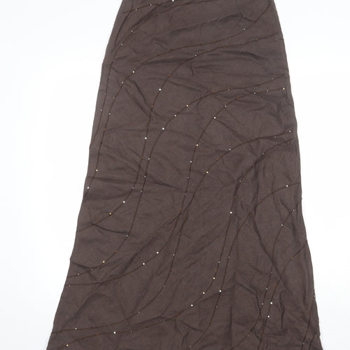 Per Una Womens Brown Linen A-Line Skirt Size 10 Zip