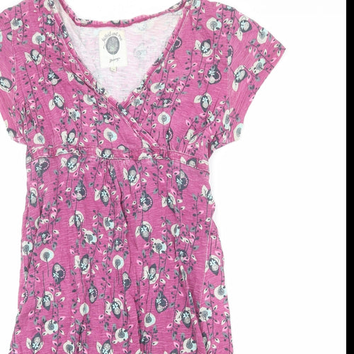 MANTARAY PRODUCTS Womens Purple Floral 100% Cotton T-Shirt Dress Size 14 V-Neck Pullover